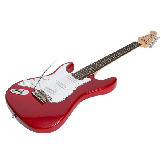 Casino ST-Style Left Handed Short-Scale Electric Guitar and 10 Watt Amplifier Pack (Transparent Wine Red)