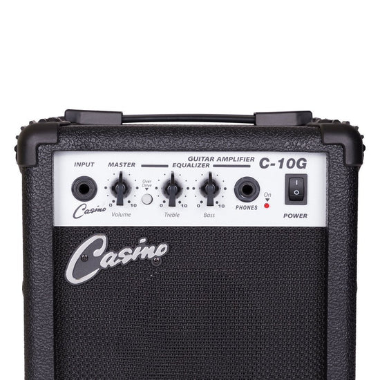 Casino ST-Style Left Handed Short-Scale Electric Guitar and 10 Watt Amplifier Pack (Transparent Wine Red)