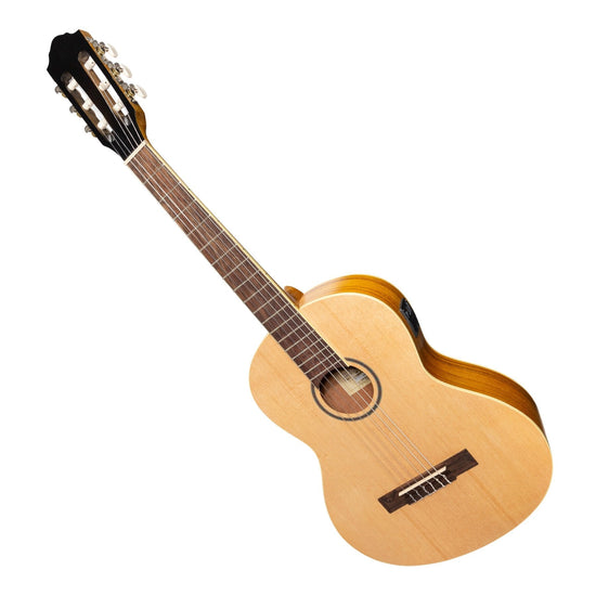 Martinez 'Slim Jim' Left Handed 3/4 Size Student Classical Guitar with Built In Tuner (Spruce/Koa)