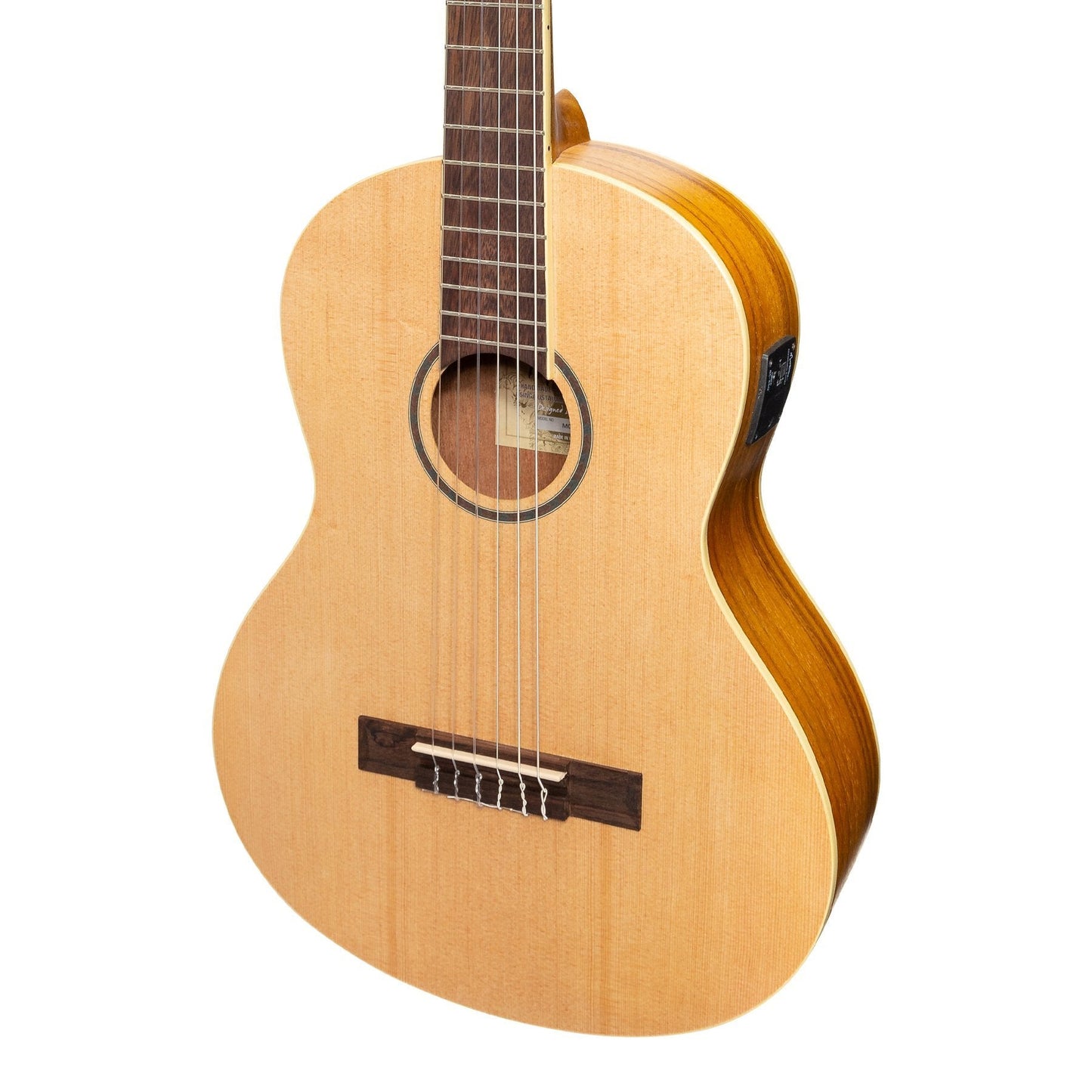 Martinez 'Slim Jim' Left Handed 3/4 Size Student Classical Guitar with Built In Tuner (Spruce/Koa)