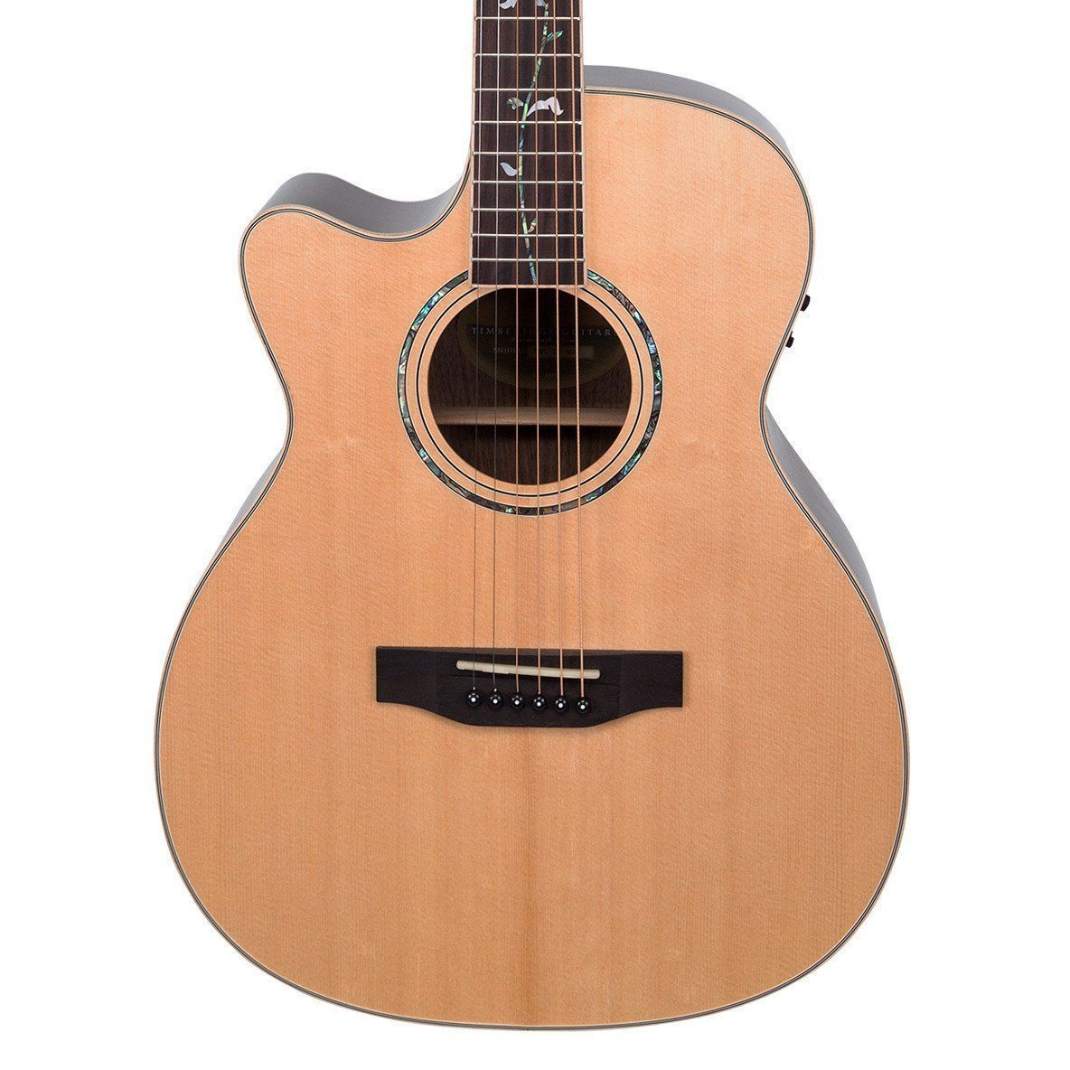 Timberidge '3 Series' Left Handed Spruce Solid Top Acoustic-Electric Small-Body Cutaway Guitar with 'Tree of Life' Inlay (Natural Gloss)